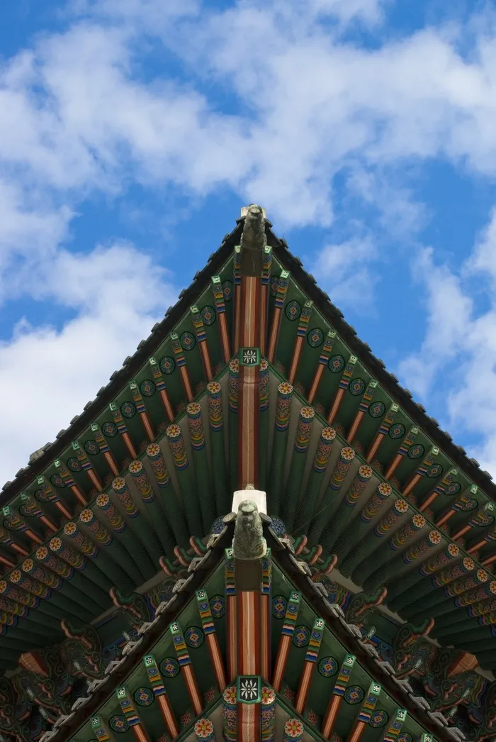 屋顶，韩国传统，天空，单声道，字形，美