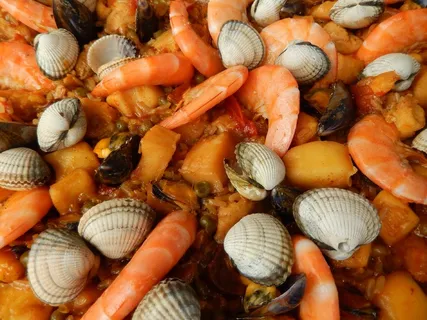西班牙海鲜饭,虾,甲壳类 西班牙海鲜饭,虾,甲壳类