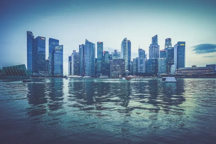 城市，天际线，反射，水，城市，摩天大楼