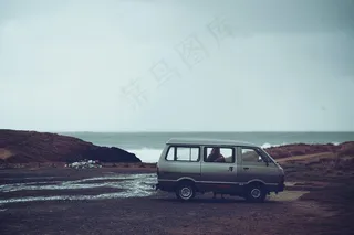 货车，汽车，海洋，海洋，雨，湿，水坑，自然