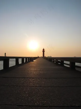 码头，防波堤，灯塔，大海，水，步行，日落