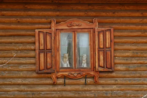 百叶窗，窗口，老房子，修剪，房子，日志，帧