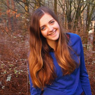 女孩，笑，快乐，布朗，她，快乐，蓝色，毛衣