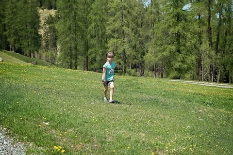 景观，草地，儿童，女孩，运行，自然