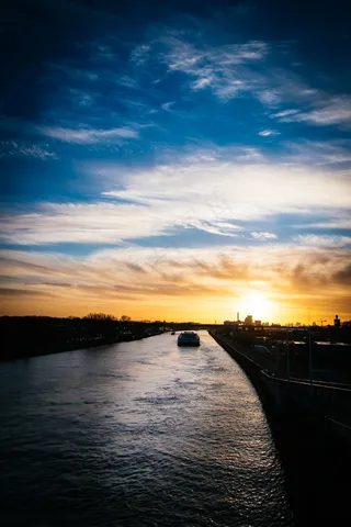 船，日出，水，天空，通道，江，舰船，船只