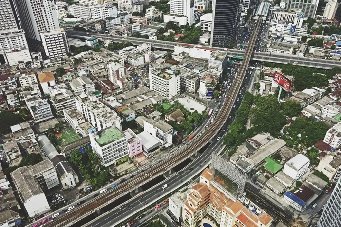 空中，意见，城市，街道，道路，公路，高速公路