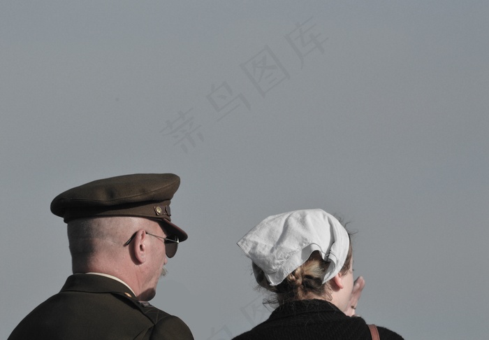 夫妇，军事，观看，士兵，战争