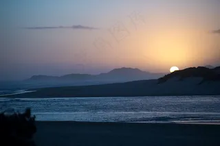 日落，河，海，水，景观，旅行，晚上