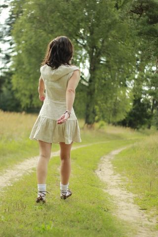 女人，走开，自然，返回，走，人