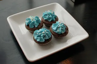 蛋糕，盘子，蓝色，甜点，糖霜，洒