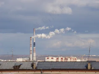 城市，天空，云团，管，烟，屋顶，阴霾