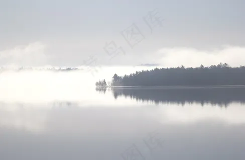 湖，反射，树木，水，灰色，自然，地平线