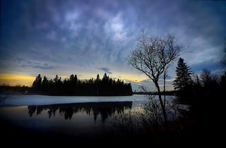 景观，湖泊，树木，天空，水，云团，魁北克