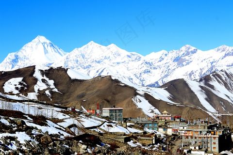 村，山，雪，风景，风景，户外