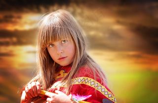 人的，儿童，女孩，金发，长长的头发，脸，视图