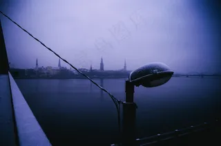 街灯,桥梁,木舟,飞机,天空,里加冬季
