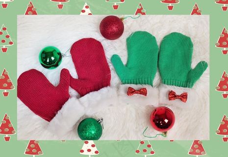 连指手套，圣诞节连指手套，红色，绿色，圣诞节，冬天