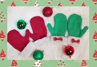 连指手套，圣诞节连指手套，红色，绿色，圣诞节，冬天