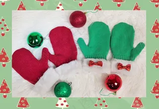 连指手套，圣诞节连指手套，红色，绿色，圣诞节，冬天