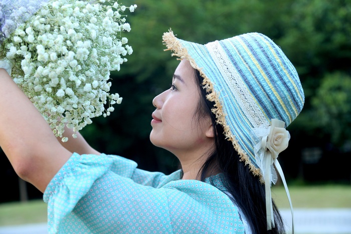 女人，从侧面拍摄，新鲜，满天星Paniculata