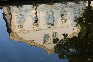 镜像，水，建筑，老，天空，晚上，水域