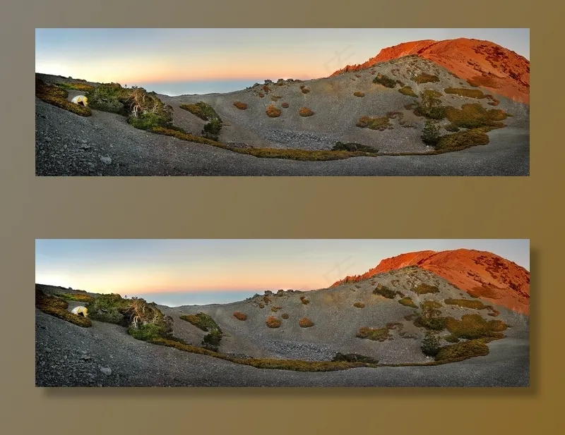 高山日落，秃头山，背包，帐篷，山