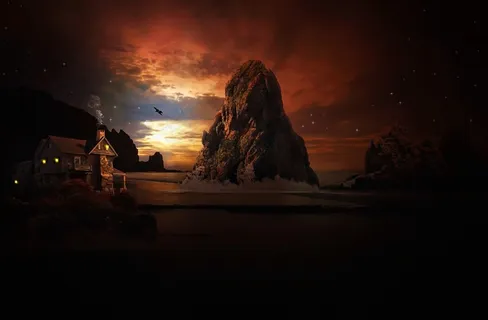 景观，水，海，天空，岩，首页，云团，明星