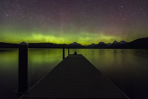 北极光，夜，北极光，风景秀丽，水