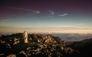 朝圣，一个人，山顶，自然，女人