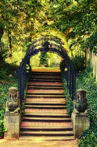 公园，雕像，楼梯，拱，花园