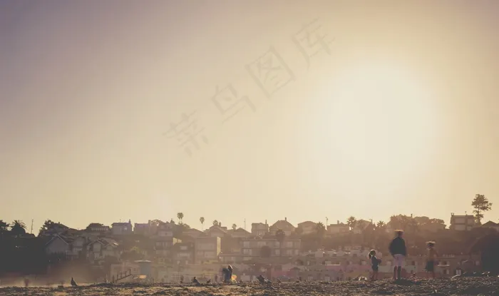 城市景观，海滩，沙，海滨，人，人