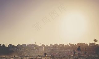 城市景观，海滩，沙，海滨，人，人