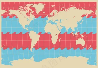 世界地图，波浪，蓝色，红色