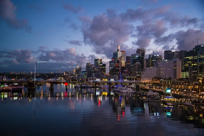 达令港，悉尼，澳大利亚，黎明，建筑物