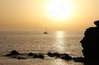 海，地中海，太阳，水，银，船，自然