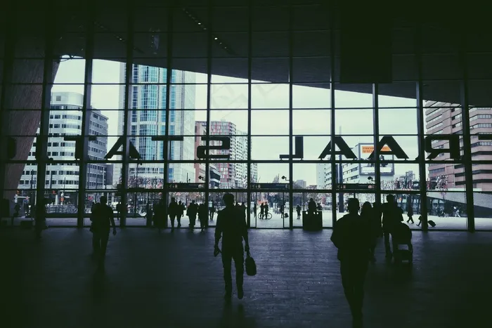 火车站，玻璃前，出口，车站，现代