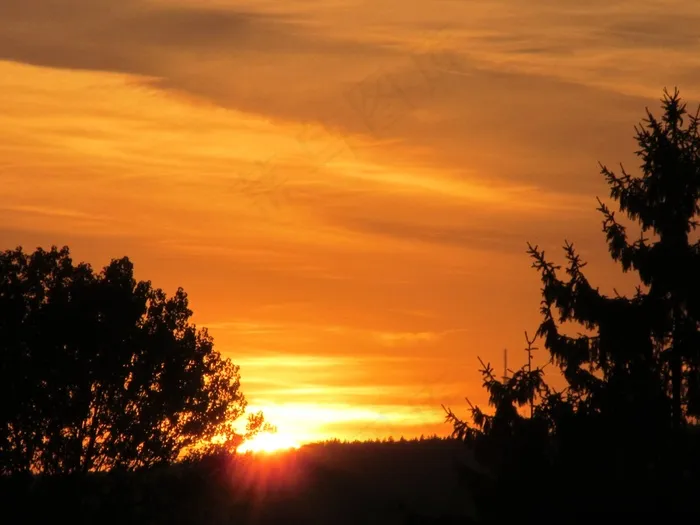 日落，太阳，Abendstimmung，余辉，天空，发光