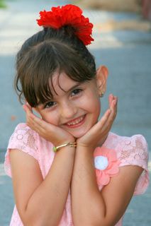 女孩，肖像，红色的花，儿童，无罪，美女