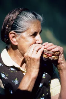 Vespers，奥地利，面包，吃，老，女人，高级