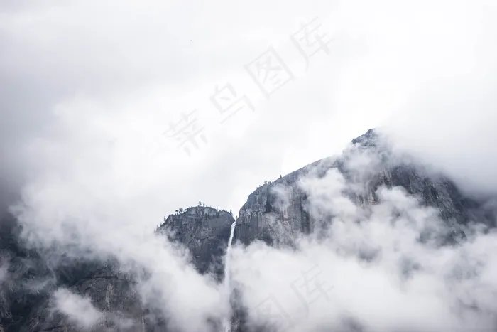 山，瀑布，云团，流，深渊，陡峭