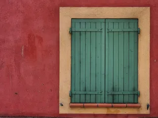 红色，绿色，百叶窗，窗口，墙