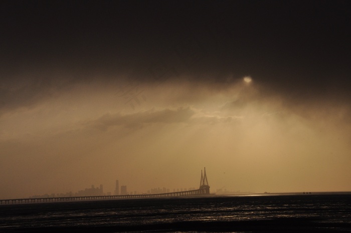 日出，淋浴，云，仁川大桥，影城