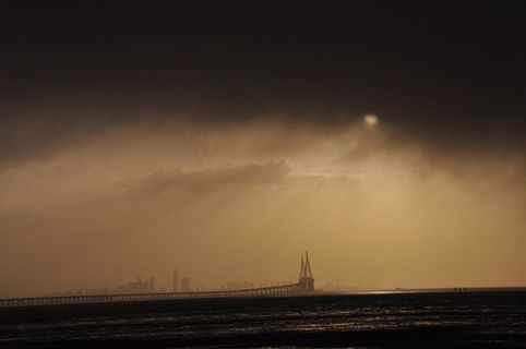 日出，淋浴，云，仁川大桥，影城