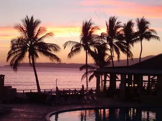 日落，太阳日落，大海，云团，游泳池，游泳池