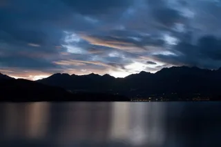 湖，云，日落，水，山