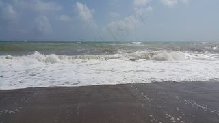 海，海滩，沙，波，假期，景观，云