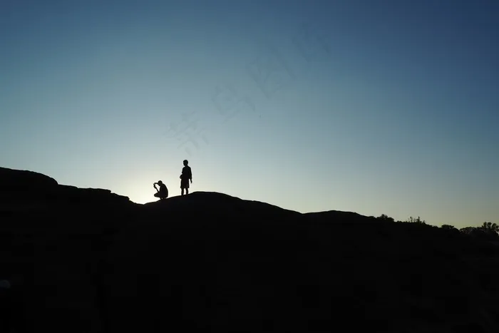 人，两个，剪影，岭，以上，高