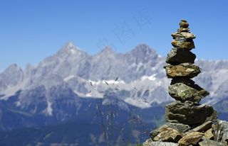 山，Dachstein，凯恩斯，高山，蓝色，全景图