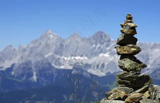 山，Dachstein，凯恩斯，高山，蓝色，全景图