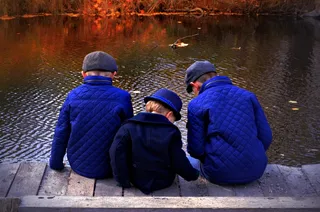 男孩，秋，秋天，江，性质，蓝色，幸福